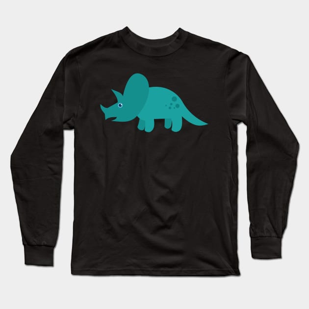 Cool Blue Triceratops Dinosaur. Cute Dino Cartoon. Long Sleeve T-Shirt by CoolFactorMerch